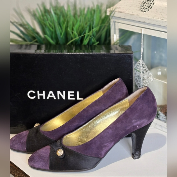 CHANEL Shoes - Chanel Vintage Women's Purple Suede and Black Heels